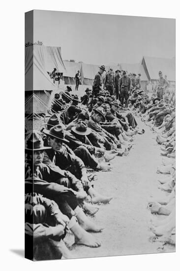 Foot Inspection, Soldiers Sit on Ground While Doctors Prepare to Examine a Full Unit at Once-null-Stretched Canvas