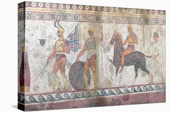Foot Soldiers and Cavalry, Tomb Painting from Paestum-null-Stretched Canvas