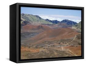 Foot Trail Through Haleakala Volcano Crater Winds Between Red Cinder Cones, Maui, Hawaiian Islands-Tony Waltham-Framed Stretched Canvas