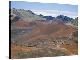 Foot Trail Through Haleakala Volcano Crater Winds Between Red Cinder Cones, Maui, Hawaiian Islands-Tony Waltham-Stretched Canvas