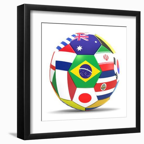 Football and Flags Representing All Countries Participating in Football World Cup in Brazil in 2014-paul prescott-Framed Art Print