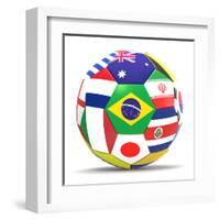 Football and Flags Representing All Countries Participating in Football World Cup in Brazil in 2014-paul prescott-Framed Art Print