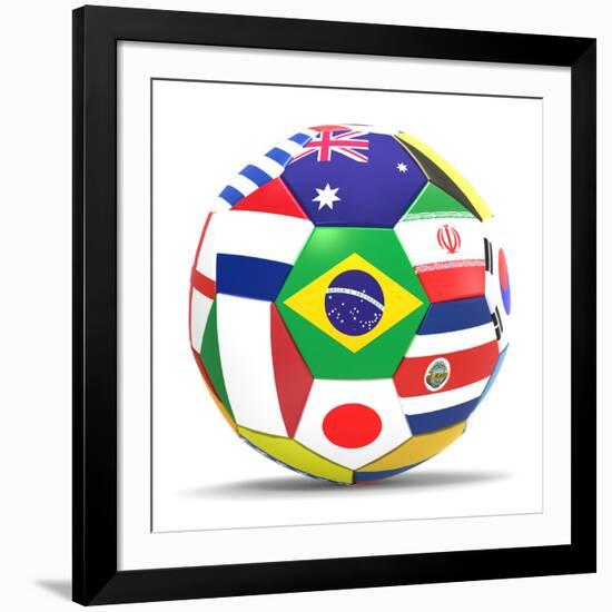 Football and Flags Representing All Countries Participating in Football World Cup in Brazil in 2014-paul prescott-Framed Art Print