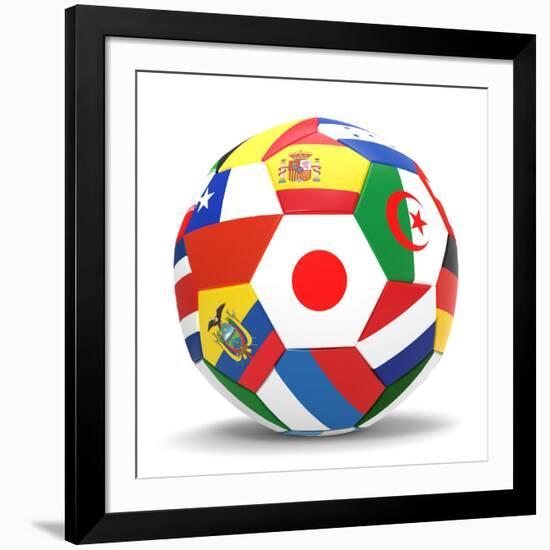 Football and Flags Representing All Countries Participating in Football World Cup in Brazil in 2014-paul prescott-Framed Art Print