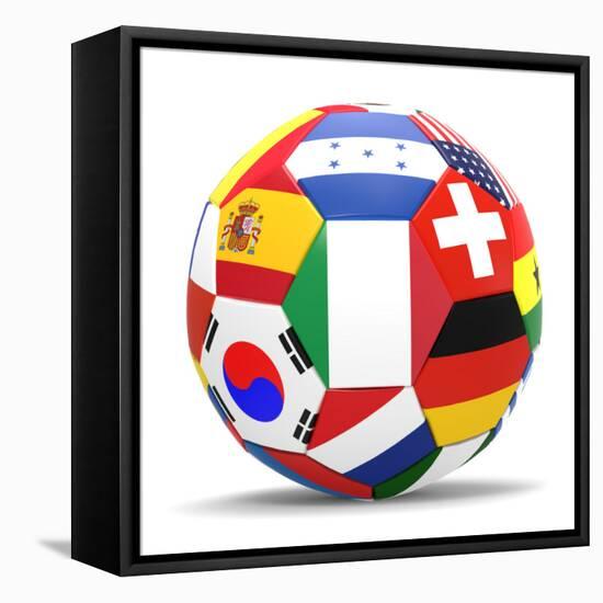 Football and Flags Representing All Countries Participating in Football World Cup in Brazil in 2014-paul prescott-Framed Stretched Canvas