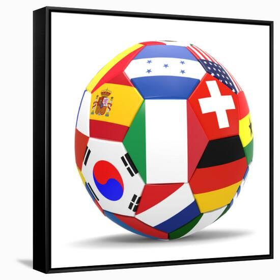 Football and Flags Representing All Countries Participating in Football World Cup in Brazil in 2014-paul prescott-Framed Stretched Canvas