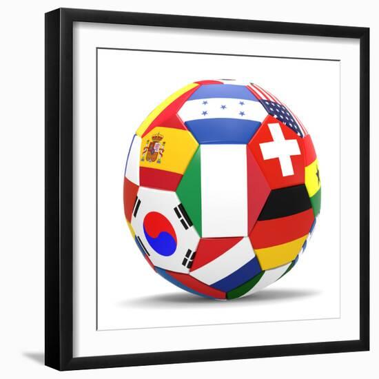 Football and Flags Representing All Countries Participating in Football World Cup in Brazil in 2014-paul prescott-Framed Premium Giclee Print