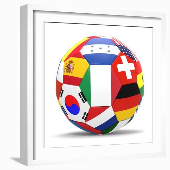 Football and Flags Representing All Countries Participating in Football World Cup in Brazil in 2014-paul prescott-Framed Premium Giclee Print