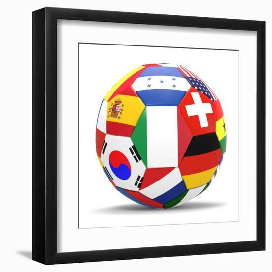 Football and Flags Representing All Countries Participating in Football World Cup in Brazil in 2014-paul prescott-Framed Art Print