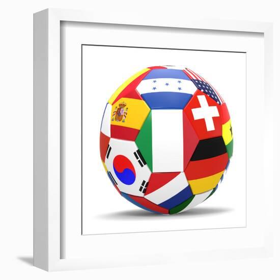 Football and Flags Representing All Countries Participating in Football World Cup in Brazil in 2014-paul prescott-Framed Art Print