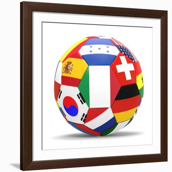 Football and Flags Representing All Countries Participating in Football World Cup in Brazil in 2014-paul prescott-Framed Art Print