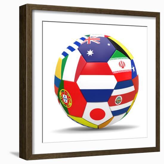 Football and Flags Representing All Countries Participating in Football World Cup in Brazil in 2014-paul prescott-Framed Premium Giclee Print