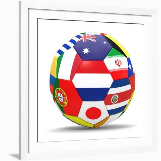 Football and Flags Representing All Countries Participating in Football World Cup in Brazil in 2014-paul prescott-Framed Premium Giclee Print