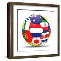 Football and Flags Representing All Countries Participating in Football World Cup in Brazil in 2014-paul prescott-Framed Art Print