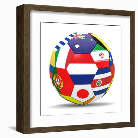 Football and Flags Representing All Countries Participating in Football World Cup in Brazil in 2014-paul prescott-Framed Art Print