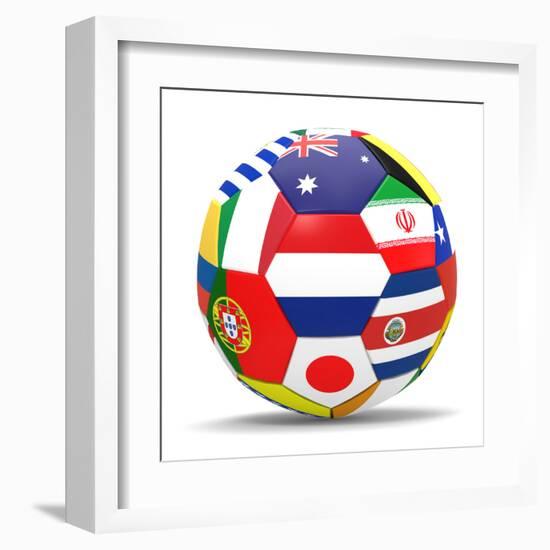 Football and Flags Representing All Countries Participating in Football World Cup in Brazil in 2014-paul prescott-Framed Art Print