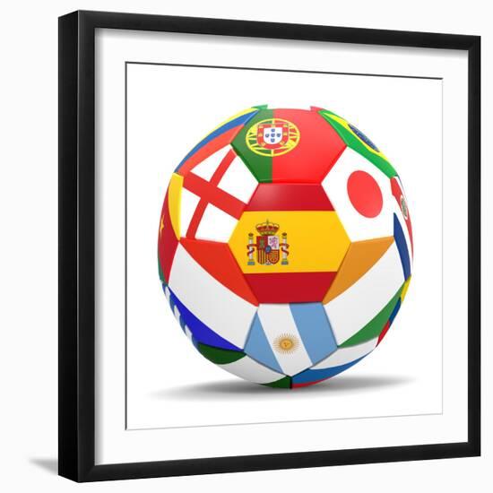 Football and Flags Representing All Countries Participating in Football World Cup in Brazil in 2014-paul prescott-Framed Premium Giclee Print