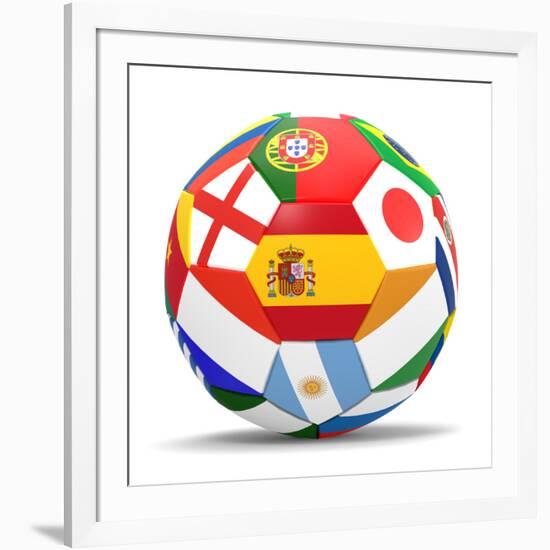 Football and Flags Representing All Countries Participating in Football World Cup in Brazil in 2014-paul prescott-Framed Premium Giclee Print