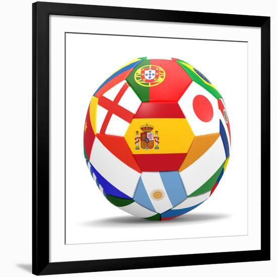 Football and Flags Representing All Countries Participating in Football World Cup in Brazil in 2014-paul prescott-Framed Premium Giclee Print