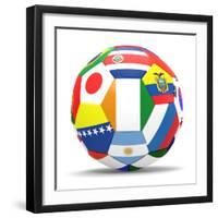 Football and Flags Representing All Countries Participating in Football World Cup in Brazil in 2014-paul prescott-Framed Premium Giclee Print