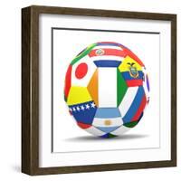 Football and Flags Representing All Countries Participating in Football World Cup in Brazil in 2014-paul prescott-Framed Art Print