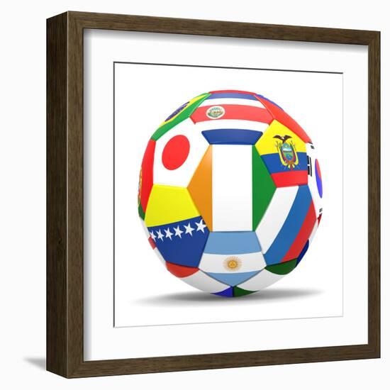 Football and Flags Representing All Countries Participating in Football World Cup in Brazil in 2014-paul prescott-Framed Art Print