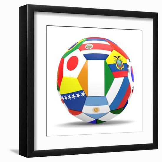 Football and Flags Representing All Countries Participating in Football World Cup in Brazil in 2014-paul prescott-Framed Art Print