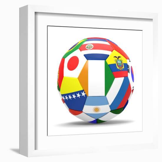 Football and Flags Representing All Countries Participating in Football World Cup in Brazil in 2014-paul prescott-Framed Art Print