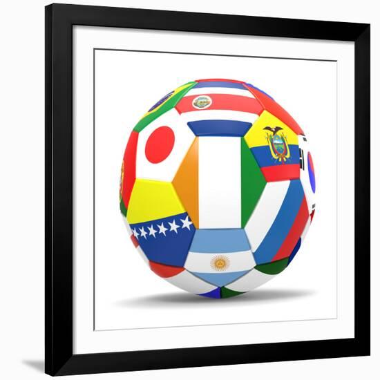 Football and Flags Representing All Countries Participating in Football World Cup in Brazil in 2014-paul prescott-Framed Art Print