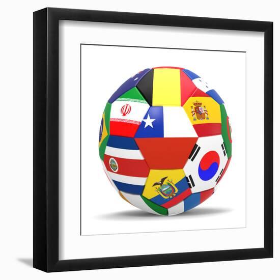 Football and Flags Representing All Countries Participating in Football World Cup in Brazil in 2014-paul prescott-Framed Art Print