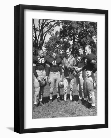 Football Coach Earl Blaik Working with Players Felix Blanchard, Glenn Davis, and Thomas Mcwilliams-null-Framed Photographic Print