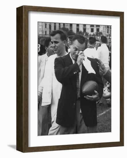 Football Coach Jack Freeman Holding Ball Weeps with Joy After His Team-Hank Walker-Framed Photographic Print