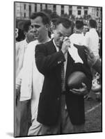 Football Coach Jack Freeman Holding Ball Weeps with Joy After His Team-Hank Walker-Mounted Photographic Print