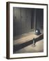 Football Helmet on Bench in Locker Room-null-Framed Photographic Print