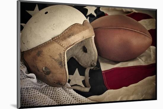 Football Helmet Pigskin & Flag-null-Mounted Premium Giclee Print