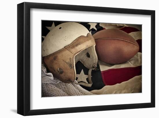 Football Helmet Pigskin & Flag-null-Framed Art Print