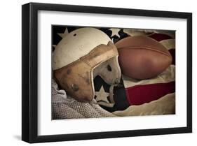 Football Helmet Pigskin & Flag-null-Framed Art Print