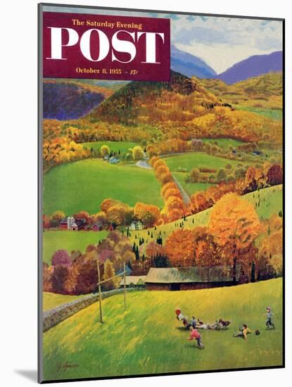 "Football in the Country" Saturday Evening Post Cover, October 8, 1955-John Clymer-Mounted Giclee Print