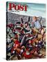 "Football Pile-up," Saturday Evening Post Cover, October 23, 1948-Constantin Alajalov-Stretched Canvas