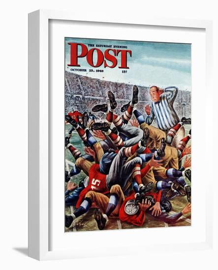 "Football Pile-up," Saturday Evening Post Cover, October 23, 1948-Constantin Alajalov-Framed Premium Giclee Print