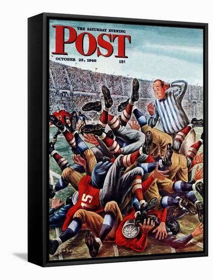 "Football Pile-up," Saturday Evening Post Cover, October 23, 1948-Constantin Alajalov-Framed Stretched Canvas