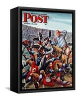 "Football Pile-up," Saturday Evening Post Cover, October 23, 1948-Constantin Alajalov-Framed Stretched Canvas