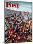 "Football Pile-up," Saturday Evening Post Cover, October 23, 1948-Constantin Alajalov-Mounted Premium Giclee Print