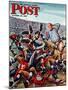 "Football Pile-up," Saturday Evening Post Cover, October 23, 1948-Constantin Alajalov-Mounted Giclee Print