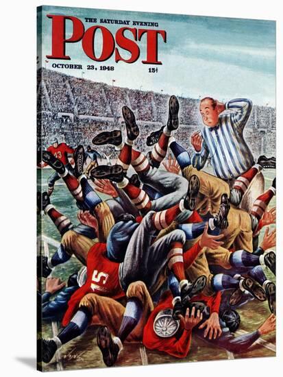 "Football Pile-up," Saturday Evening Post Cover, October 23, 1948-Constantin Alajalov-Stretched Canvas