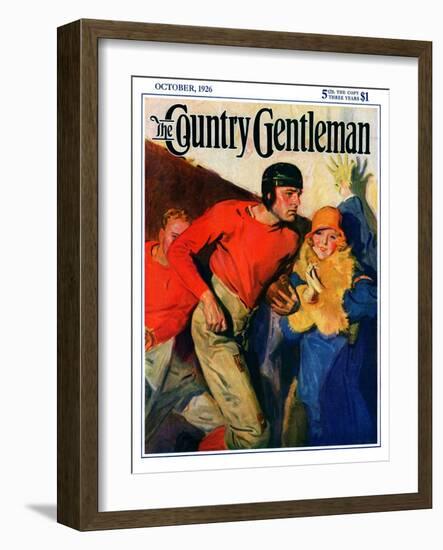 "Football Player and Fan," Country Gentleman Cover, October 1, 1926-McClelland Barclay-Framed Giclee Print