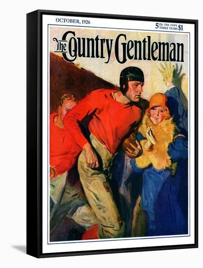 "Football Player and Fan," Country Gentleman Cover, October 1, 1926-McClelland Barclay-Framed Stretched Canvas