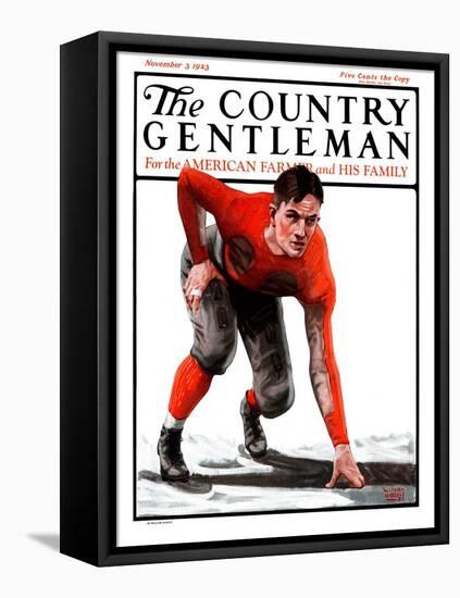 "Football Player," Country Gentleman Cover, November 3, 1923-WM. Hoople-Framed Stretched Canvas