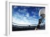 Football Player Raises His Helmet before an Important Game-yobro-Framed Photographic Print