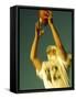 Football Player Reaching Up To Catch a Ball-null-Framed Stretched Canvas